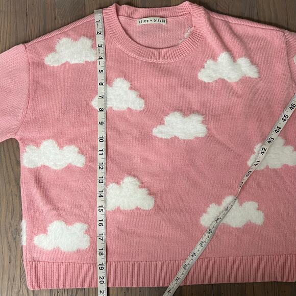 Alice + Olivia Gleeson Fuzzy Cloud Print Wool Pullover Sweater Rare Pink Est M - Picture 8 of 8